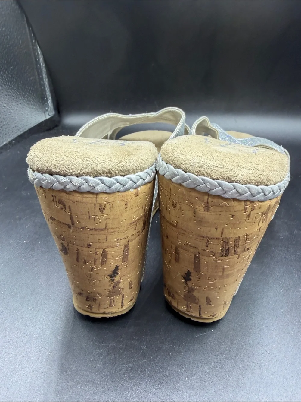 jcpenney Silver Glitter Cork Wedge Sandals